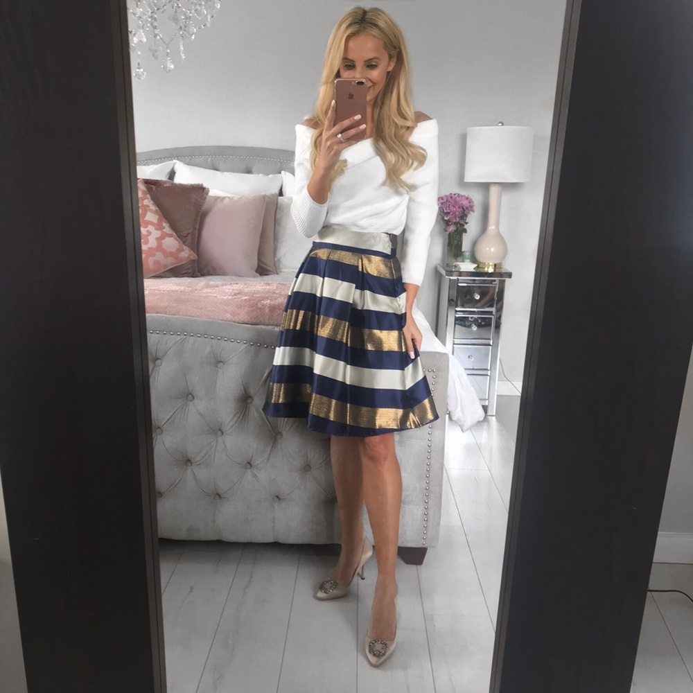 LAST 2!!! Striped Pleated Midi Knee-Length Skirt - Picture 4 of 8